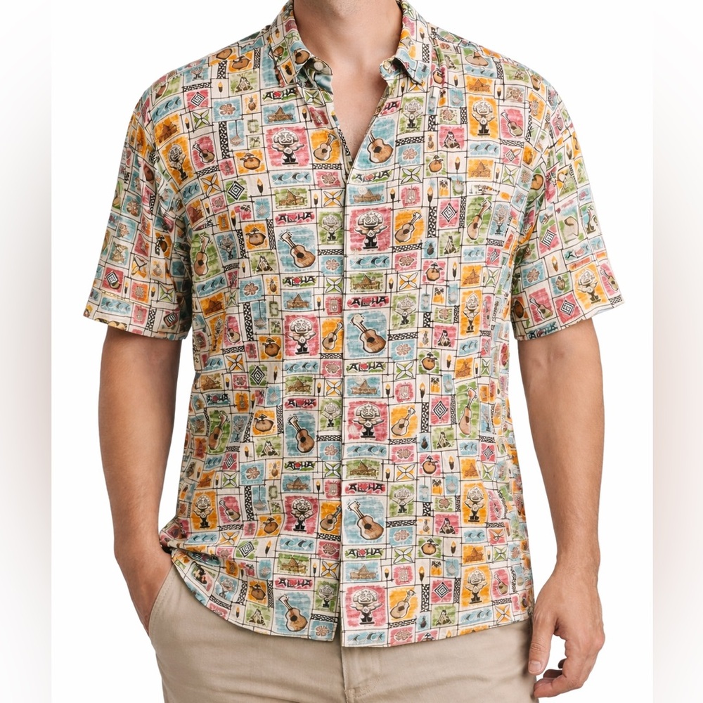 Tori Richard x Disney Polynesian Resort Hawaiian Shirt Men’s Large Tiki Aloha